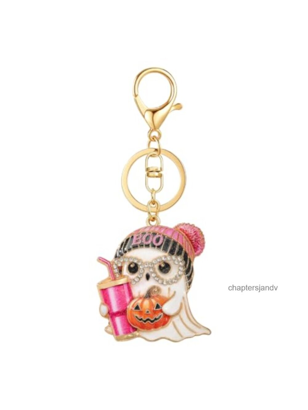 Halloween Ghost Keychain Rhinestone Enamel Bag Charm Key Ring